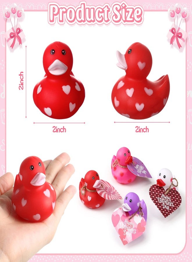 جيريفي مجموعة جيريفي من 48 قطعة من البط المطاطي بحجم 2 بوصة لعيد الحب مع بطاقات هدايا، بط مطاطي صغير على شكل قلب، ألعاب حمام، هدية عيد الحب للأطفال، هدايا صفية، جوائز للتبادل (ملونة) - Image 2